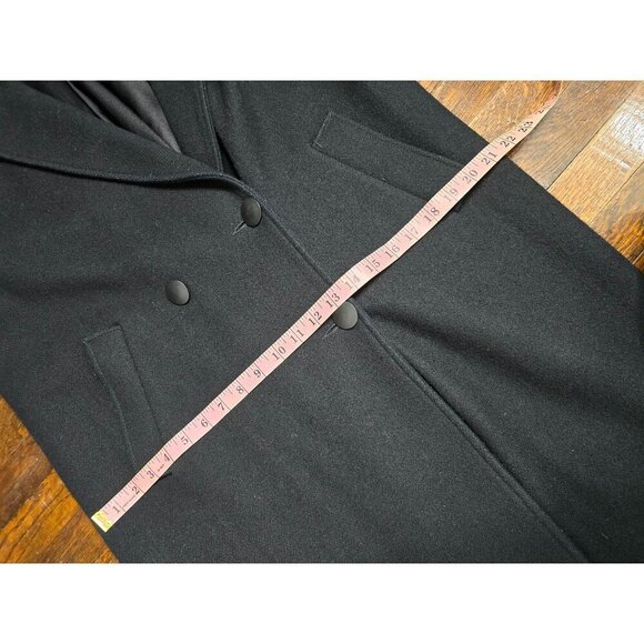 Vintage Black Wool Leather Trim Overcoat Classic - Picture 8 of 16